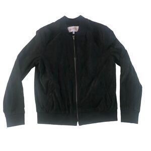 cupcakes and cashmere Faux Suede Black Zip Up Jacket Medium